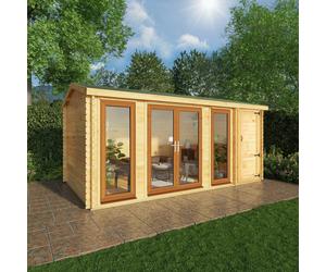 Mercia Studio 10' 3" x 16' 10" Apex Log Cabin - Premium 44mm Cladding Loglap - Brown UPVC