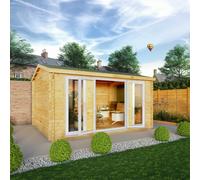 Mercia Studio 11' 11" x 14' 10" Apex Log Cabin - Premium 44mm Cladding Loglap - White UPVC