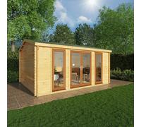 Mercia Studio 13' 7" x 16' 6" Apex Log Cabin - Premium 44mm Cladding Loglap - Brown UPVC