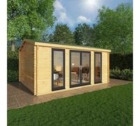 Mercia Studio 13' 7" x 16' 6" Apex Log Cabin - Premium 44mm Cladding Loglap - Grey UPVC