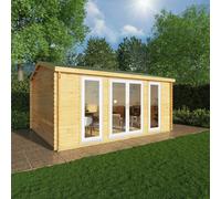 Mercia Studio 13' 7" x 16' 6" Apex Log Cabin - Premium 44mm Cladding Loglap - White UPVC