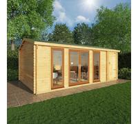 Mercia Studio 13' 7" x 20' 2" Apex Log Cabin - Premium 44mm Cladding Loglap - Brown UPVC