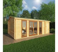 Mercia Studio 13' 7" x 20' 2" Apex Log Cabin - Premium 44mm Cladding Loglap - Brown UPVC