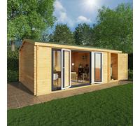 Mercia Studio 13' 7" x 20' 2" Apex Log Cabin - Premium 44mm Cladding Loglap - Grey UPVC