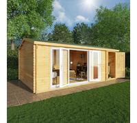 Mercia Studio 13' 7" x 20' 2" Apex Log Cabin - Premium 44mm Cladding Loglap - White UPVC
