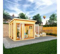 Mercia Studio 9' 11" x 9' 11" Pent Log Cabin - Premium 44mm Cladding Loglap - Brown UPVC