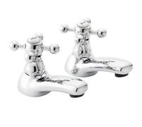 MERCIA Traditional Basin Tap Pair Chrome - Crosshead Handles, Solid Brass Construction, Polished Classic Design