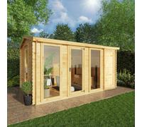 Mercia 4.6x3m 19mm Wall Reverse Apex Log Cabin with Side Shed, none