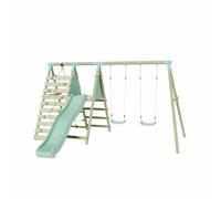 Mercia Wooden Double Seat Swing with Climbing Wall & Slide