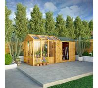Mercia Woodsman 14' 2" x 6' 3" Apex Combi Greenhouse Shed - Premium Dip Treated Shiplap- Glass Windows