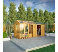 Mercia Woodsman 14' 2" x 6' 3" Apex Combi Greenhouse Shed - Premium Dip Treated Shiplap- Styrene Windows