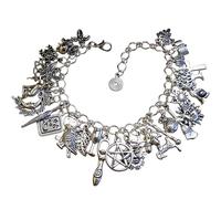 Mercian Forest Pagan Charm Bracelet with 34 Charms, Handmade Pagan Jewellery with Witchcraft Themed Imagry Wicca Wiccan Witchcraft Druid Druidry