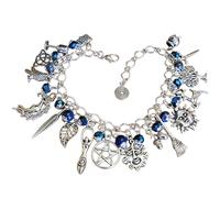 Mercian Forest Pagan Ways Charm Bracelet with Lapis Lazuli Gemstone and Glass Beads, Handmade Pagan Jewellery with Witchcraft Themed Imagry Wicca Wiccan Witchcraft