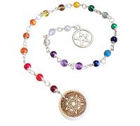 Mercian Forest Pentacle Meditation Beads, Chakra Themed, Handmade Pagan Engraved Prayer Beads with Gemstone Glass Acrylic Wicca Wiccan Witch Celtic Pentagram