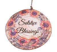 Mercian Forest Solstice Blessings Wall Hanging with Sunflower Wreath Wooden Pagan Decoration Summer Solstice Wicca Witch 9-10cm