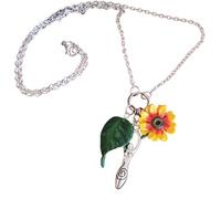 Mercian Forest Sunflower Goddess Pendant Necklace, Handmade Polymer Clay Pagan Jewellery Wicca Witch Druid Summer Solstice, Litha, Alban Hefin (24" Chain)