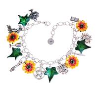 Mercian Forest Wiccan Witch Charm Bracelet with Handmade Sunflower and Ivy, Pagan Jewellery with Wicca Themed Imagry Witches Witchcraft Litha Summer Solstice