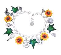 Mercian Forest Witches Charm Bracelet with Handmade Sunflower and Ivy, Pagan Jewellery with Witchcraft Themed Imagry Witch Wicca Litha Summer Solstice