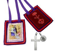 MERCILIA MEISHILAI 3*2.4″ Purple Wool Scapular ,Escapularios Catolicos,Catholic Marie Julie Jahenny of Benediction Scapulars,Stainless Steel Protection Cross of Forgiveness and Our Lady of Good Guard