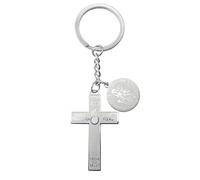 MERCILIA MEISHILAI Catholic Marie Julie Jahenny Protection Cross Keychain, Stainless Steel Benediction Cross of Forgiveness with Our Lady of Good Guard Medal, Christian Faith Accessory for Men Women
