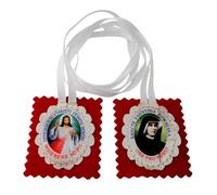 MERCILIA MEISHILAI Traditional Red Divine Mercy Scapular, Wool Felt Catholic Scapular Necklace with St Faustina, 45mm x 53mm Large Religious Sacramental Protection Devotional Gift