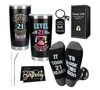 Merclix 21st Birthday Gifts for Men Keepsake Gift Set Funny Sock 9-11 Keyring Card 20oz Mug with Straw Unusual 21st Birthday Gifts for Him Son Grandson Nephew Brother Ideas