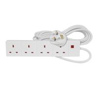 Mercury | UK Mains 4 Gang Extension Lead With Neon Power Indicator | White 3.0 Metre
