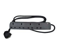 Mercury | UK 4 Gang Extension Lead, Black 2.0m - BS1363/A Compliant, 13A Rating, Keyhole Slots for Wall Mounting, Compact Slimline Design, Voltage 230Vac, Ideal for Home and Office Use
