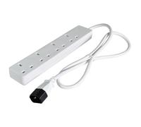 Mercury | 4 Gang Extension Lead UK to IEC C14 | 1m Cable | 240V 10A | Power Strip with 4 UK Plug Sockets | Wall Mountable | Multi Plug for UPS, Server, IT Rack | IEC60320 & RoHS Compliant | White