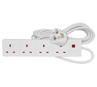 Mercury 4 Gang Mains Powered Extension Lead | 1 Metre, White