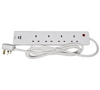Mercury | 4 Gang UK Mains Extension Lead with USB-A & USB-C Fast Charging Ports | 2 Metre White