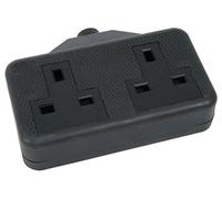 Mercury Black Rubber 2 Gang Trailing Socket, 1-Pack