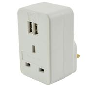 Mercury 429.690UK Plug through UK Mains Adaptor with Dual USB Ports 2.4A Max
