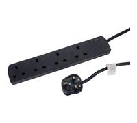 Mercury 430.835UK 4 Gang Trailing Socket Black 5m Lead