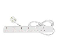 Mercury 6 Gang Extension Lead 2m UK, 6 Way Multi Plug Extension Sockets, 13A Power Strip, Wall-Mountable, Safe Electrical Extension Cable 2 Metres, BS1363/A Compliant
