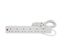 Mercury | 6 Gang UK Mains Extension Cable With Neon Power Indicator | 5 Metre White