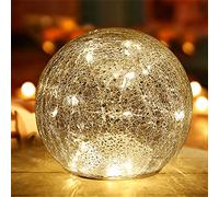 Mercury Crackle LED Glass Globe Ball Lamp, Battery Operated Night Light for Girls, Birthday, Halloween,Christmas - Decorative Gift for Home Warm White (No Timer)