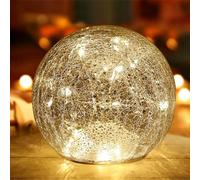 Mercury Crackle LED Glass Globe Ball Lamp, Battery Operated Night Light for Girls, Birthday, Halloween,Christmas - Decorative Gift for Home Warm White