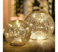 Mercury Crackle LED Glass Globe Ball Lamp with Timer, Battery Operated Night Light for Girls, Birthday, Halloween,Christmas - Decorative Gift for Home Warm White (No Timer)