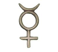 Mercury Glyph Pin Badge (Pagan Occult Hermes Symbol) in a Grey Burlap Pouch