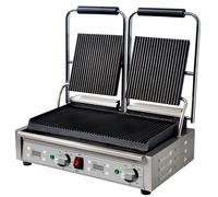 Mercury MEP-L-DATRR Double Contact Grill Ribbed Top And Bottom Plates. Digital Timer Panini Grill. 13 Amp Plug