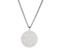 Mercury Necklace for Men Pentagram Star Key of Solomon Pendant Stainless Steel The King Solomon Pentacle Necklace Wicca Talisman Pendant Jewelry Gift, Stainless Steel, No Gemstone