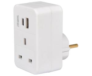 Mercury UK to EU Travel Adaptor with USB A & USB C 20W PD Fast Charging