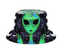 Mercuryelf Alien Weed Leaf Bucket Hat Gifts for Men Women, Unisex Packable Sun Cap, Cool Black Fisherman Hat Summer Outdoor, Style-3, S/L