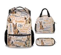 Mercuryelf Kids Bookbag with Lunch Bag and Pencil - 3 in 1 German Shepherd Backpack Set for Boys Girls - 17 Inch Dog School Backpack with Lunch Box for Primary Middle