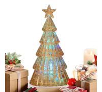 mercurys Glass Christmas Tree With LED Lights,Illuminated Christmas Tree Decoration,Light Up Tabletop Glass Decoration, For Winter Celebration Home Living Room Bedroom Mantel Shelf