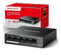 MERCUSYS MS105GP 5 Port Gigabit Network Switch, Ethernet Switch with 4-Port PoE+, 65W Total Budget , Metal Case, Desktop or Wall Mount, TP-Link Silent Operation, Power Saving, Plug & Play