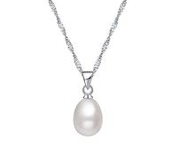 Merdia Perfect Drop Shape Simulated Pearl Pendant Necklace W/1mm Thick Ripple Sterling Silver Chain,6.5mm Pearl Diameter