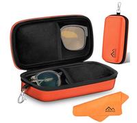 MERDTTES Double Glasses Case Hard Shell, Dual Sunglasses Organizer w/Zipper, Shockproof Travel Eyewear Storage Case for Car, Orange, Large