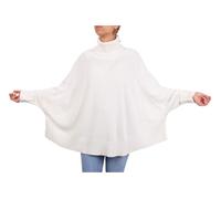 mere Blend Poncho Kimono Collar Ring Women Made in Italy Double Thread Long Sleeve Merino Wool mere Cape One Size Gift Winter Clothing Wraps, White, One size